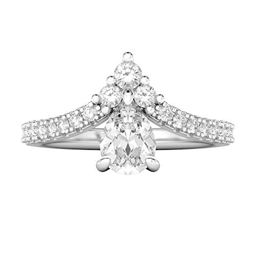 Sterling Silver Princess Crown Pear Shape Simulated Diamond or Moissanite Engagement Ring Vintage Promise Bridal Ring