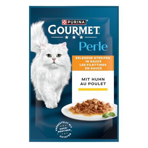 GOURMET Perle Erlesene Streifen, Katzenfutter nass, mit Huhn, 26 x 85g
