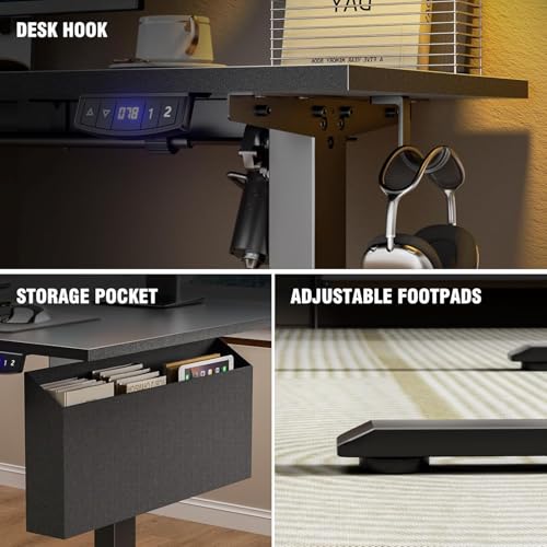Image of Korfile L Shaped Electric Standing Desk,63 Inch Adjustable Height Sit to Stand Corner Desk with Memory Presets, Reversible Computer Table for Home Office, Work and Study, Black