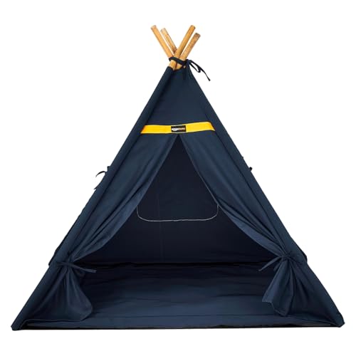 Image of Amazon Basics, Pet Soft Fabric Tent and Teepee, Cozy and Comfortable, Cushion Floor and Windows, Soft Cushion Base, Pet Home for All Dogs and Cats (Large) (Multi-Color)