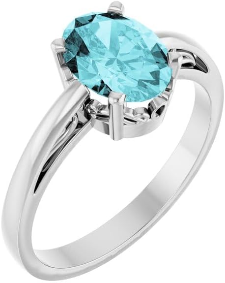 Jewels By Lux 14K White Gold Oval 8 X 6 Mm Polished Natural Blue Zircon Solitaire Ring, Size 7