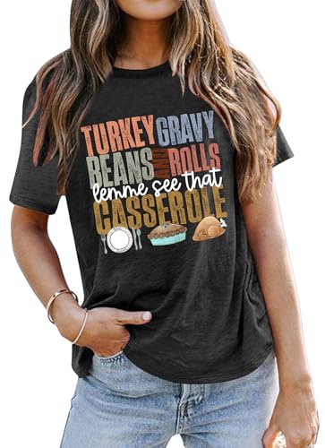 Image of Thanksgiving Shirts Women Turkey Gravy Beans and Rolls Tshirts Funny Turkey Graphic T-Shirt Family Thanksgiving Tops