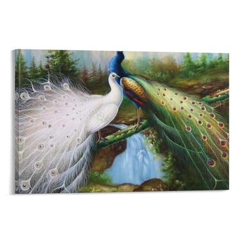 Tableau paon mâle déco murale salon moderne 60x90