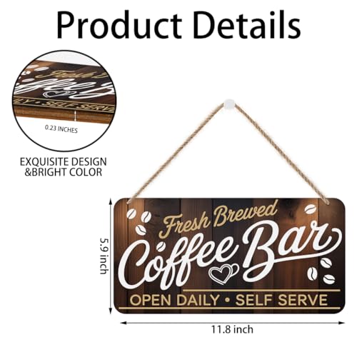 Image of Coffee Bar Wooden Wall Sign Decor, Coffee Gifts for Women Coworkers Friends | Vintage Coffee Hanging Wall Sign Plaques for Cafe Station Accessories, Rustic Farmhouse Cafe Porch Entryway Decoration, 12x6