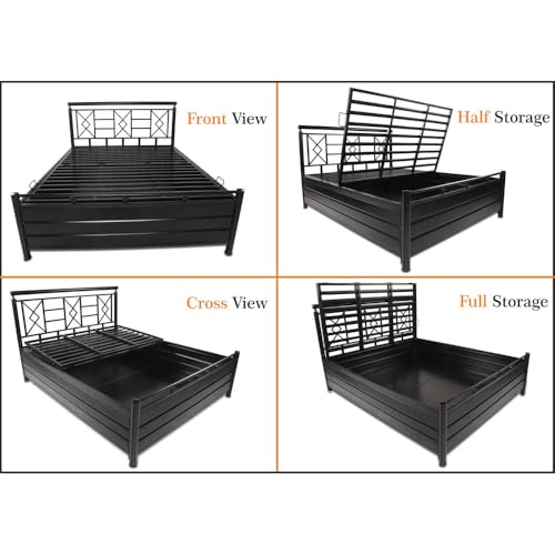 Image of Arena Hydraulic Storage Metal Bed Queen Size, Double Bed Furniture with Storage, Metal Bed with Storage, Wrought Iron Box Bed