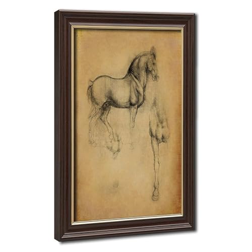 Impression sur toile de qualité musée Da Vinci Étude d'un cheval avec cadre à suspendre