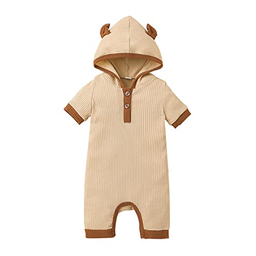 Image of Chyrbaby Infant Baby Girl Boy Clothes Unisex Baby Romper Knit Hoodie Ribbed Jumpsuit Solid Bodysuit