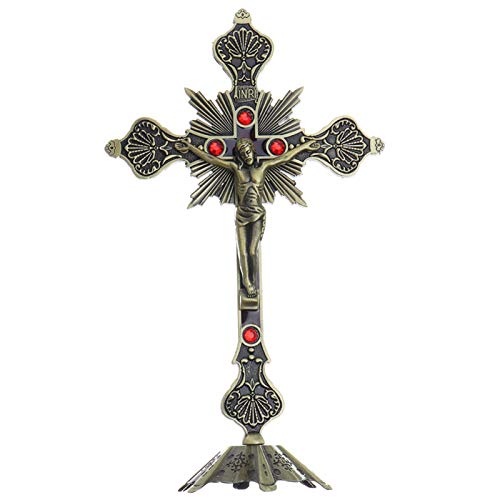 qiguch66 Easter Display Rack for Women and Men,Antique Catholic Religious Altar Standing Wall Crucifix Cross Church Decoration - Golden