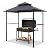 GARTOO 8'x5' Outdoor Grill Gazebo - Double Roof BBQ Gazebo Canopy with 2 Side Shelves and LED Lights, Patio BBQ Pergola Shelter for Garden, Porch and Backyard (Grey)