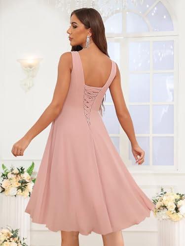 Women's Short Sleeve Bridesmaid Dresses for Wedding Ruffle Chiffon Short Wedding Guest Dresses3