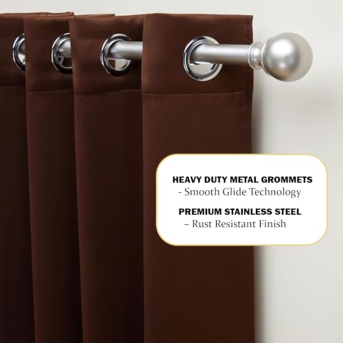 Image of 100% Blackout Window Curtains, 7 Feet, Solid Design, Faux Silk, Thermal Insulated, Noise Reducing Eyelet Door Curtain with Tie Back for Living Room & Bedroom, 115x210cm, Pack of 1 - Coffee