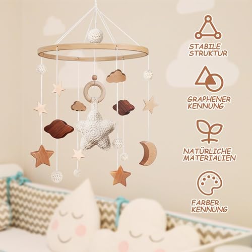 SWECOMZE Mobile Baby Bettglocke mit Sterne Hölz Mädchen Hängende Mobile Windspiel für Babybett Kinderbett