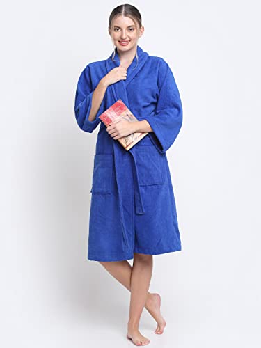 Image of CREEVA Luxury 100% Cotton Bathrobe for Men & Women | Super Soft Velour | Shawl Collar | Highly Absorbent | Ideal for Spa, Shower, Gym, Travel & Gifting