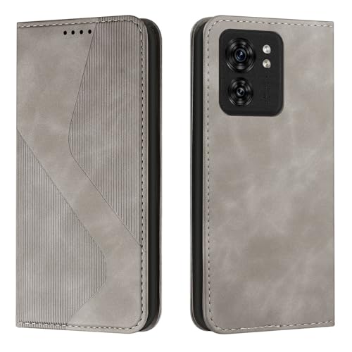 Étui Portefeuille Compatible avec Motorola Moto Edge 40 Coque Cuir PU Gris Anti-Choc