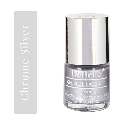 Image of DeBelle Gel Nail Polish Chrome Silver (Metallic Silver Nail Paint)|Non UV - Gel Finish |Chip Resistant | Seaweed Enriched Formula| Long Lasting|Cruelty and Toxic Free| 8ml