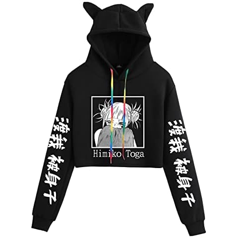 flowereyes Himiko Hoodie Anime Cross My Body Hoodie Casual Sweatshirts With Cat Ears Toga Himiko Cropped Pullover Top For Teen Girls Women Cover