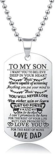 Blerameng to My Son I Want You to Believe Love Dad (Mom) Dog Tag Military NavyAir Force Necklace Ball Chain Gift for Best Son Birthday Graduation Stainless Ste