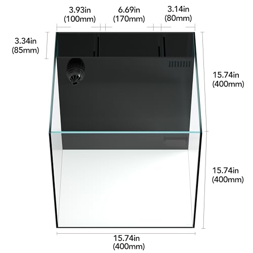 Landen 40C 11 Gallon Ultra Clear Glass Rimless Low Iron Aquarium Tank with Rear Filtration Chamber(Return Pump Included) for Salt and Fresh Water,15.8Wx15.8D×15.8H in(40x40x40cm) 6mm Thickness