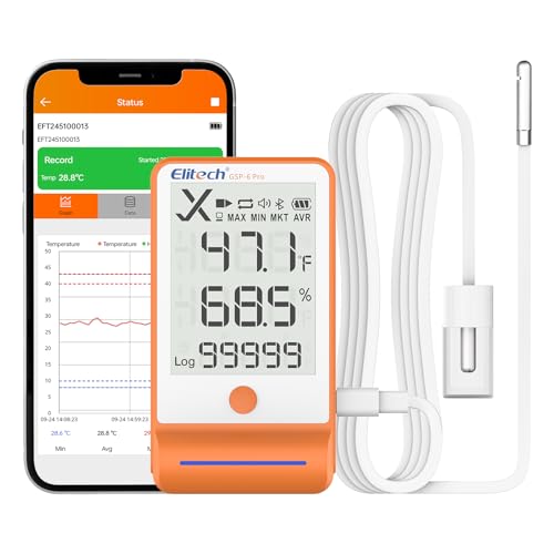Image of Elitech Digital Temperature Humidity Data Logger Medical Refrigerator Thermometer Vaccine Fridge Temperature Monitor Max Min Value GSP-6G | Vaccine Pharmacy Cold Chain & Refrigerator, 100000 Points, Shadow Data, PDF /CSV Export, DDL Calibration Cert, MAX MIN AVR MKT