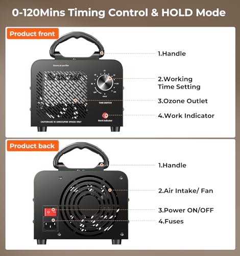 Image of Hadlook Ozone Generator, 48,000mg /h High Capacity O3 Machine for Large Spaces Up to 4,000 Sq Ft, Portable Odor Eliminator for Car, Home, Basement, Smoke, Pets, and Commercial Use, Green