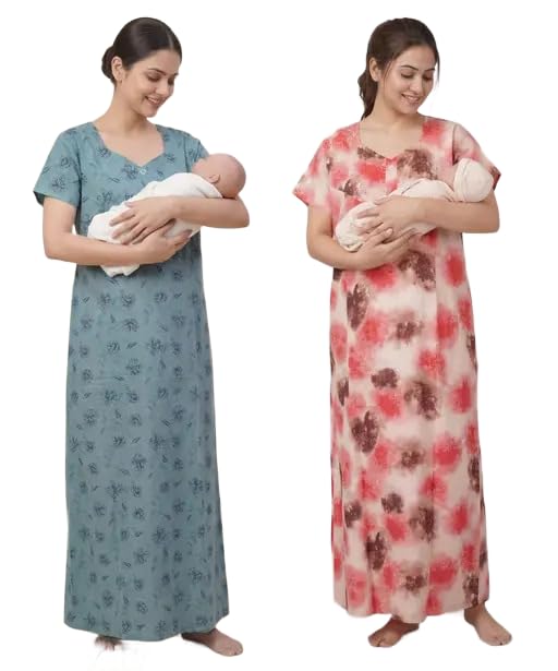 Padmavati Creation' Maternity Feeding Nighty with Front Zipper Soft Cotton Nursing Night Dress for Pregnancy & Breastfeeding CTN_NGT_FLO_CMB_23-image-9