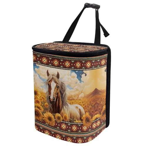Image of DISNIMO Western Horse Car Trash Can Bin with Lid Sunflower Car Garbage Can Leakproof Mini Car Accessories Trash Bin Car Dustbin Organizer Container for Car Office Home
