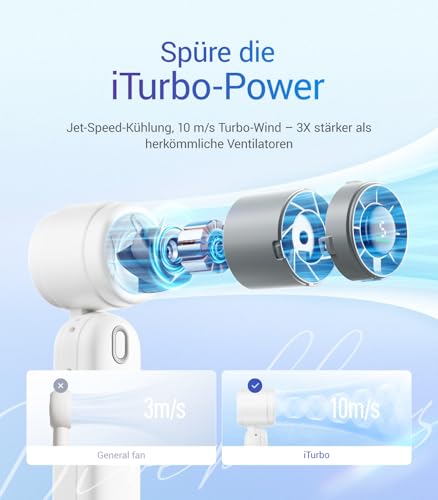 Diveblues 3-in-1 Handventilator Turbo Ventilator mit 4000mAh USB-Akku Aufladbar, 5 Stufen, Faltbar Tragbar Hand Ventilatoren, Bis zu 12H Stunden, Reise Gadgets Flugzeug, Geschenke für Frauen Männer 2