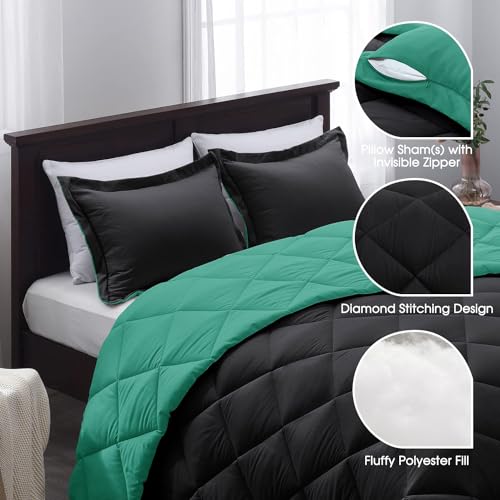 Image of 300 TC Reversible Comforter for Double Bed Dual Colour Blanket for All Weather 90 x 100 (Black and Mint Leaf)