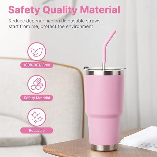 Image of Metal Straws for YETI 30 oz Tumbler, 9.5 inch Reusable Straw with Silicone Tip