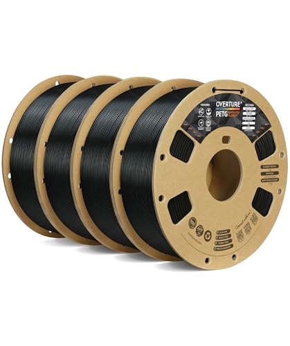 OVERTURE Filamento PETG de 1.75 mm, filamento de impresora 3D PETG, carrete de 4 kg, precisión dimensional +/-0.03 mm, se adapta a la mayoría de impresoras FDM (4 unidades, negro)