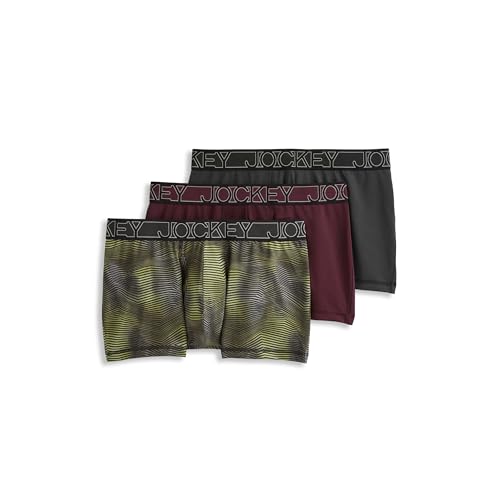 Jockey Men's Underwear Active Microfiber 2.5' Trunk - 3 Pack, Obsidian Grey/Jagged Green Ombre/Deep Sangria, M