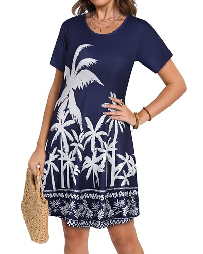 Image of JOLIGAL Summer Dresses for Women Casual Short Sleeve Sundress Scoop Neck Beach T Shirt Dress with Pockets 2026