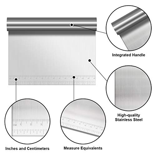 Vicloon Raspador de Masa, 2 PCS de Plástico y 1 PC de Acero Inoxidable, Rasqueta Cortadora, Espátula para Hornear la Crema de Mantequilla, Pastele de Pan