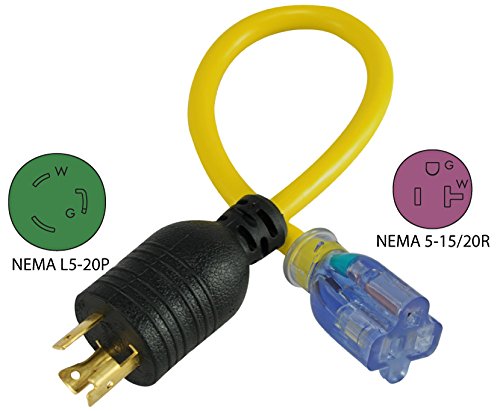 Conntek Pl520520 Nema L5-20P To Nema 5-15/20R Pigtail Adapter, Ul Listed #TOP1