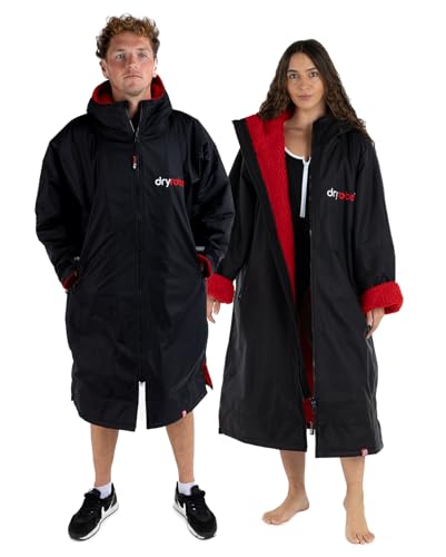 Dryrobe Advance wasserdichter Wickelmantel mit langen Ärmeln, Schwarz Rot, X-Large