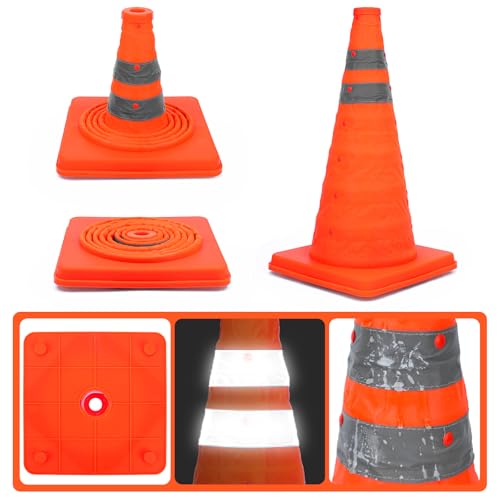 TAOPE Faltkegel Warnkegel, 45cm Reflektierender Verkehrskegel, Orange Verkehrsleitkegel Pylone Faltbar, Faltbar Warnkegel Sicherheitskegel Leitkegel für Straße Sicherheit (1) (1 Stück - Orange)