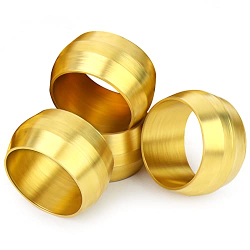 Gasher 100Pcs Brass Compression Fitting, Brass Compression Sleeve Ferrules 1/4" Tube Od #TOP5