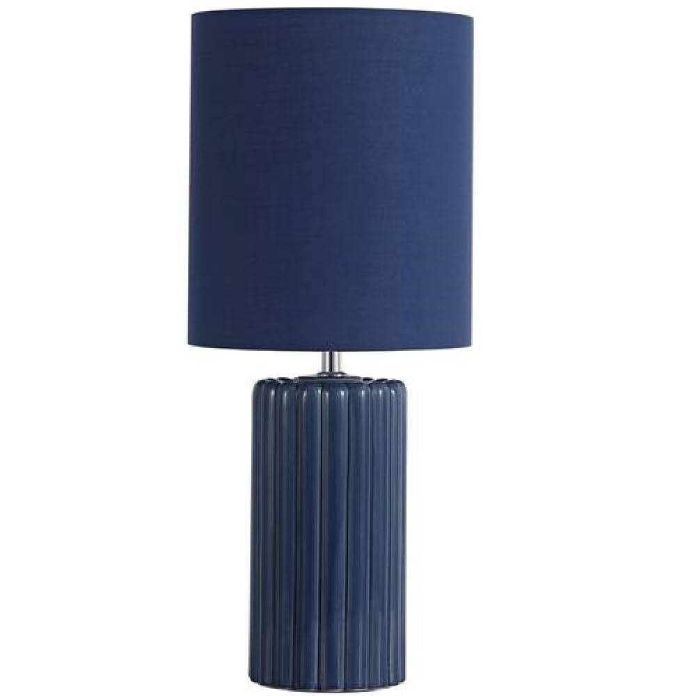Britalia BR22353AZ Navy Blue Ribbed Ceramic Vintage Table Lamp with Linen Drum Shade - 51cm Height