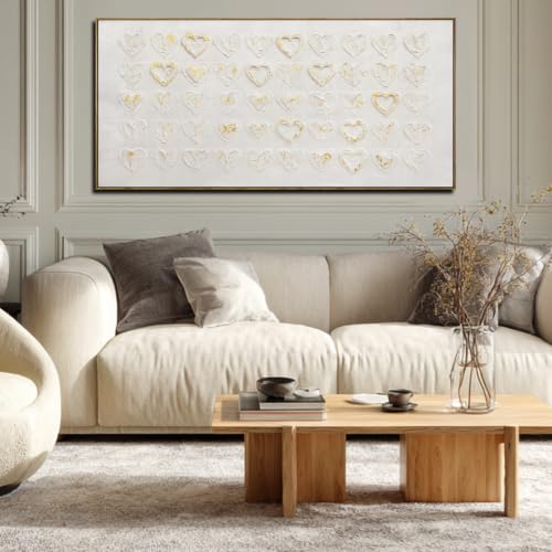 Image of VAYIMDH Metal Heart Wall Art Decor Love Heart Paintings Pictures Gold And White Wall Decor Artwork For Office Bedroom Living Room 24 inchx48 inch