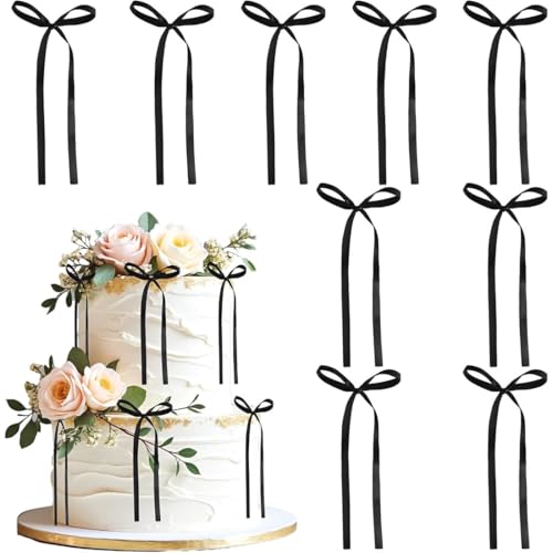 XENQITO 20 Piezas Decoraciones de Tartas de Negro, Decoración de Cupcakes de Espuma de Bow Tie, Decoracion Tartas Cumpleaños para Baby Shower y Tarta Cumpleaños de Niñas, Mujeres (Negro)