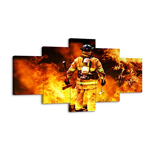Viivei Firefighters Fireman Canvas Wall Art Prints Home Decor Decals Gifts For Living Room Modern Pictures Artwork 5 Panel Large Posters Hd Printed Painting Framed Ready To Hang (60" Wx32 H, A) #TOP27