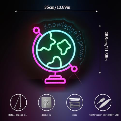Image of Nordstylee World Map Neon Light, 3D Globe LED Wall Sign in Pink Blue Green - Dimmable USB Powered Acrylic Light for Gaming Room, Kids Bedroom Decor, Cool Night Light Gift for Teens, Boys & Girls