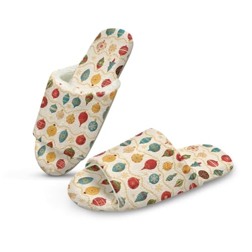 Christmas Themed Print Slippers for Women House Shoes Cozy Plush Women Spa Slippers for Indoor Hotel Airplan