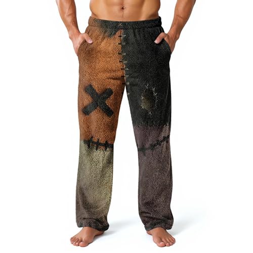 Halloween Fleece Pj Pants for Men Warm Fluffy Soft Pajama with Pockets Lounge Pj Bottoms