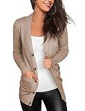 VERABENDI Womens V Neck Button Cardigans Soft Open Front Knit Sweaters with Pockets,Camel Heather,La