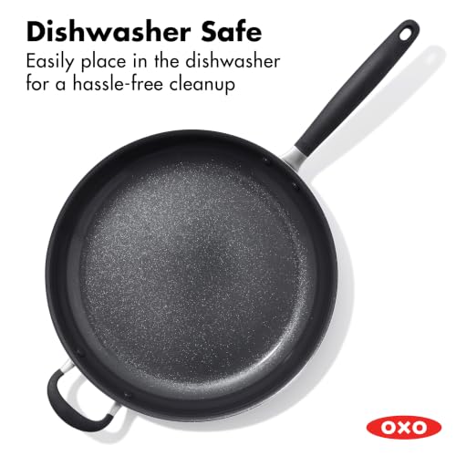 Image of OXO 14 inch Non-Stick Every Day Frying Pan with Helper Handle, PFAS-Free Ceramic Nonstick, BPA-Free Silicone Handle, Dishwasher & Oven Safe, Black