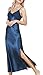 ASHER FASHION Women's Sexy Satin Long Nightgown Lace Slip Lingerie Chemise Robes Navy US 12 = Tag XL