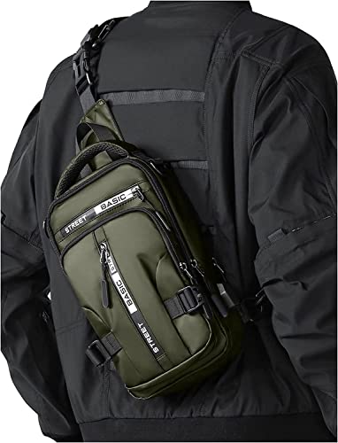 Anadimall Men's Women's Sling Bag Water Resistant Cross Body Chest Bag Outdoor Cycling Chest Shoulder Unbalance Gym Fashion Bags with Earphone Port