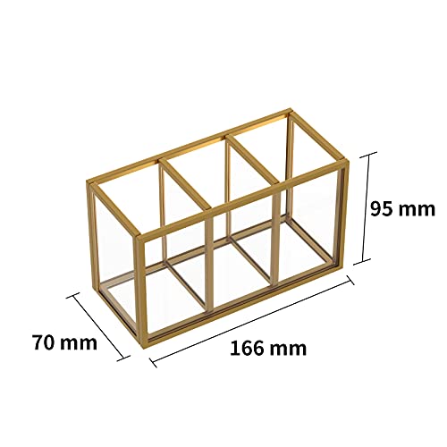 Image of NIUBEE Acrylic Pen Holder 3 Compartments, Gold Pencil Organizer Cup for Countertop Desk Accessory Storage