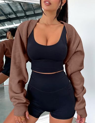 Image of Amarmia Women's Bolero Sweater Shrugs Y2K Open Front Workout Sweatshirt Long Sleeve Crop Tops